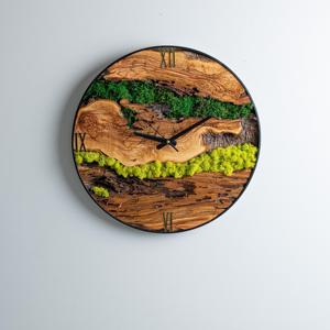 Wooden Wall <b>Clock</b> with Preserved Moss Large Round Handmade Wood <b>Clock</b> Farmhouse Decor Natural Wood Grain Modern Wall Art - Product Image 2