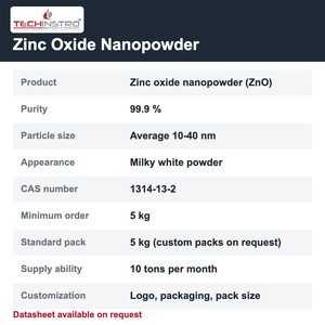 Research Grade Zinc Oxide Nanopowder 99.9% ZnO Nanoparticles 10-40 nm for Cosmetics and <b>Sunscreen</b> UV Protection Custom Packing - Product Image 6