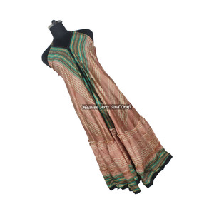 Vestido de Seda Sari Vintage de Diseño Bohemio para Mujer, Vestido de Noche Elegante sin Mangas para Mujer - Product Image 1