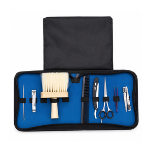 Kit de coiffure professionnel 11 pièces avec ciseaux, rasoir, peigne, brosse, tablier, pinces à cheveux et étui de transport en cuir PU - Product Image 1