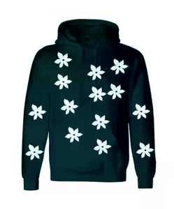 Hoodie imprimé personnalisé, élégant et de qualité supérieure, 100% coton, motifs floraux blancs, idéal pour les marques de streetwear et les vêtements personnalisés. - Product Image 5