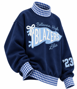 Sweat-shirt en molleton de coton pour femme, col montant, personnalisable avec logo brodé, coupe oversize, streetwear d'hiver, vente en gros - Product Image 5