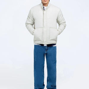 Men's Winter Canvas Puffer <b>Jacket</b> with Stand <b>Collar</b> Zipper Closure Knitted Design-Waterproof & Breathable Street Style Casual - Product Image 2