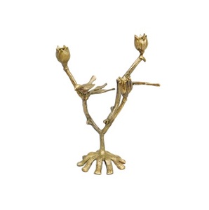 Porte-bougie élégant en fer doré avec insert en verre résistant à la chaleur pour une décoration de table contemporaine - Product Image 2