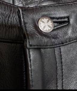 Premium <b>Men's</b> Black Genuine Leather Biker Pants Straight Fit Mid Waist Button Fly Rivet Decoration <b>Winter</b> Moto Style <b>Trousers</b> - Product Image 3