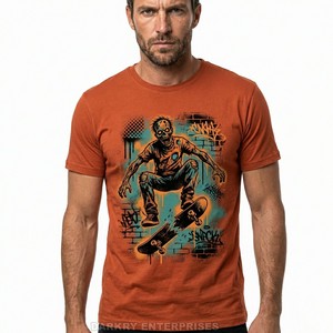 เสื้อยืดลายกราฟิกแบบกำหนดเองสำหรับผู้ชาย เสื้อยืดพิมพ์ลายโปสเตอร์วินเทจ ผู้ผลิตเสื้อยืดผ้าฝ้ายสีเทาเข้ม ขายส่งเสื้อยืดสไตล์เรโทรสยองขวัญ - Product Image 6