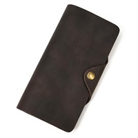 Dompet Kulit Asli Vintage Panjang Tahan Air Model Terbuka Crazy Horse Wanita Dompet Koin Kulit Kerbau Warna & Logo Dapat Disesuaikan LSW-0009G