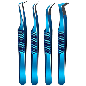 Wholesale Rate Custom Blue Finish Ultra-Fine Tips Diamond-Textured Handle Premium Quality Eyelash Extension and Volume Tweezers - Product Image 1