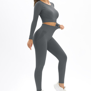 High Quality OEM Sample Women's 2-Piece Fitness Yoga Leggings Strapless Sports <b>Bra</b> <b>Set</b> Spandex/Polyester Breathable Eco-Friendly - Product Image 3