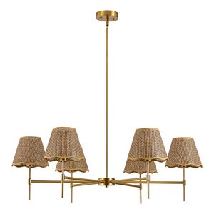 Lampadario Boho in Rattan a 6 Luci, Lampada a Sospensione Rustica Industriale, Grande Illuminazione Regolabile per Isola Cucina D - Product Image 1