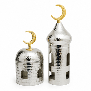 Décoration Islamique Vintage en Métal Doré en Forme de Croissant de Lune et de Minaret, Calligraphie Arabe, Boîte Métallique pour Décorations du Ramadan (Vente en Gros) - Product Image 3
