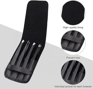 Ensemble de 5 pinces à sourcils en acier inoxydable avec étui en cuir. - Product Image 3