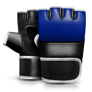 MMA Gloves PU Laced Breathable Half Finger Black Blue Martial Arts Training Unisex - Product Image 2