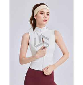 Chaleco Deportivo Vintage Ajustado, Absorbente de Sudor, de Secado Rápido, con Cuello de Lazo, Sin Mangas, con Cierre, para Mujer, Chaleco de Fitness Ajustado con Cuello Redondo - Product Image 1