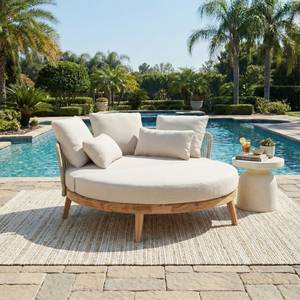 Canapé d'extérieur rond en teck tressé, chaise longue de patio rembourrée, lit de repos pour piscine, jardin, villa - Product Image 1