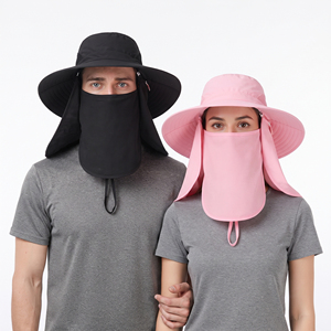 หมวกกันแดดกลางแจ้งแบบ unisex ขายส่ง พร้อมผ้าคลุมคอและหน้ากาก หมวกปีกกว้างแบบ Boonie พร้อมผ้าคลุมและหน้ากากที่ถอดออกได้ - Product Image 1
