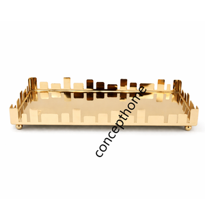 Plateau carré en métal argenté Art Déco, léger et mobile, technique artisanale en métal poli vintage, présentoir de table artistique - Product Image 2