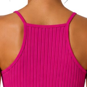 Camiseta Corta de Punto Acanalado Rosa Intenso Personalizada para Mujer, sin Mangas, con Tirantes Finos, Ajustada, Informal de Verano, con Logotipo Personalizado OEM - Product Image 6