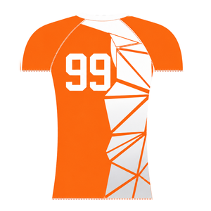 Orange White Short Sleeve Rowing Base layer Crew Neck <b>Geometric</b> Performance Training Athletic Sports Compression <b>Shirt</b> - Product Image 2