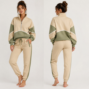 Conjunto Deportivo de Algodón 100% para Mujer, Estilo Casual de Invierno, Sudadera con Cuello Alto y Media Cremallera, Pantalones Jogger - Product Image 4