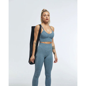 Conjunto de Yoga para Mujer, Azul, Tirantes Ajustables, Leggings de Cintura Media, Sin Costuras, Color Sólido, Transpirable, Poliéster/Algodón, Cintura Elástica, Conjunto Deportivo - Product Image 1
