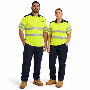 Polo de travail OEM personnalisé avec bande réfléchissante, respirant, haute visibilité, imperméable, uniforme de chantier, léger, en maille polyester, en gros - Product Image 1