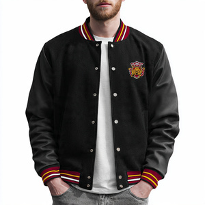 Winter Street Varsity <b>Jacket</b> Men Leather Sleeve Chest Embroidery Varsity <b>Jackets</b> Men's Crew Neck Loose Fit Varsity <b>Jacket</b> Top - Product Image 3