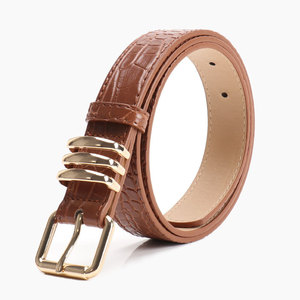 Ceinture en cuir de vache marron et noir avec boucle rectangulaire dorée, style décontracté, ceinture en cuir durable - Product Image 4