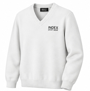 Pull blanc à col en V pour homme INDEX, tricoté à la machine, pull d'hiver - Product Image 2