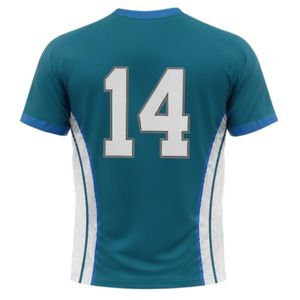 เสื้อเจอร์ซีย์เน็ตบอลแบบซับลิเมชั่นสีเขียวอมฟ้าเข้ม-ขาว สำหรับทุกเพศ ผลิตจากโพลีเอสเตอร์ แขนสั้น เหมาะสำหรับทีมกีฬา ชุดฝึกซ้อม และชุดยูนิฟอร์ม - Product Image 2