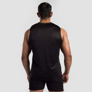 Débardeur sans manches noir pour homme, col rond, couleur unie, séchage rapide, veste de sport fitness, matière polyester tricotée - Product Image 4