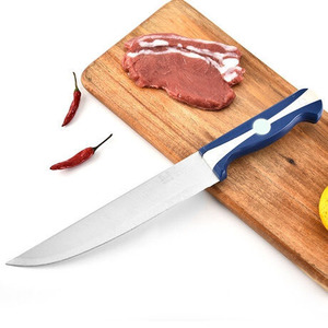 Couteau de chef, lame en acier inoxydable, manche en plastique, rayures bleues et blanches, design étoile rouge, utilisation pour droitier, couteaux de chef - Product Image 2