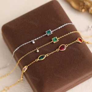 Delicada pulsera de esmeralda, plata de ley 925, chapada en oro de 14 quilates, joyería minimalista con piedra preciosa verde para mujer, regalo. - Product Image 4