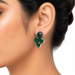 Direct usine Boucles d'oreilles pendantes en laiton oxydé argenté, serties de pierres naturelles en forme de poire, bijoux tendance pour fêtes et mariages - Product Image 3