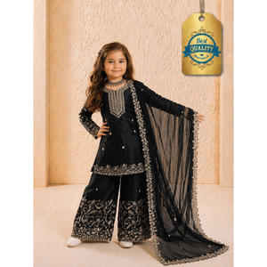 Ensemble sharara de luxe pour filles, conçu par des créateurs, avec haut brodé et dupatta, fabriqué en soie de qualité supérieure pour les mariages, les festivals et les fêtes. - Product Image 1
