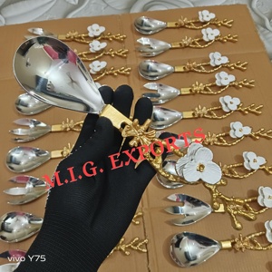 M.I.G. EXPORTS <b>Flower</b> Design Metal Cutlery Set Spoon Fork High <b>Mirror</b> Polish Rust Resistant Wedding Flatware - Product Image 5