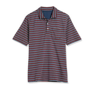 Polo à manches courtes rayé pour homme, en coton Oxford respirant, coupe classique, boutons, tissu tissé, style décontracté - Product Image 1
