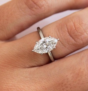 Anillo Minimalista con Diamante Cultivado en Laboratorio, Corte Marquesa, Oro Blanco de 14K, Solitario de 6 Puntas, Anillo de Compromiso, Banda de 1.8MM, Joyería Elegante - Product Image 5