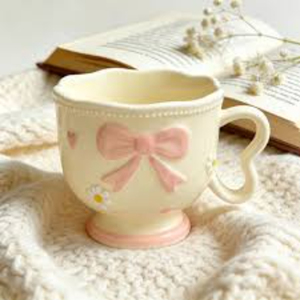 Wholesale Ins Style Cute Ceramic Bow <b>Mug</b> Coquette Aesthetic Coffee Cup Hand Painted Floral Porcelain <b>Tea</b> <b>Mug</b> With Scalloped Rim - Product Image 5