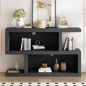 Consolle retrò a 2 livelli con ripiani aperti e design simmetrico per ingresso o soggiorno - Product Image 2