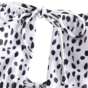 Women Bikini <b>Set</b> Black <b>White</b> Spotted Print Adjustable Tie Side Two <b>Piece</b> Swimwear - Product Image 4