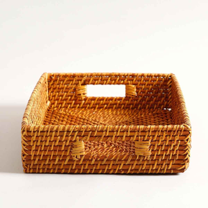 Nouveau Plateau Décoratif en Rotin Tressé à la Main de Haute Qualité pour Salon, Chambre et Cuisine, en Jacinthe d'Eau avec Poignées - Product Image 1