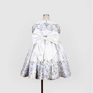 Vestido de Niña Blue Meadow Blossom con Cuello Redondo, Diseño Floral Bordado a Mano, Otoño, 100% Algodón Tafetán Ecológico, Midi-FC016 - Product Image 6