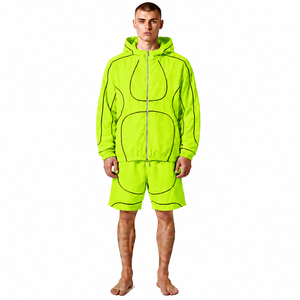 Ensemble deux pièces unisexe personnalisé style streetwear printemps, survêtement coupe-vent en nylon motif léopard style urbain lourd - Product Image 6