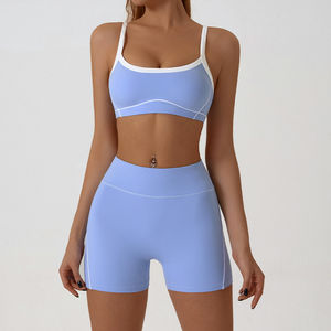 Ensemble de yoga pour femmes, soutien-gorge de sport sans couture et short, tenue de sport à séchage rapide avec imprimé color block, tenue de yoga durable - Product Image 2