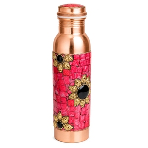 Bouteille d'eau en cuivre personnalisée avec logo imprimé, finition émaillée, motif floral, gourde en cuivre écologique, articles de boisson en métal design, vente en gros - Product Image 5