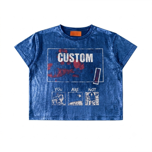 เสื้อยืดสตรีทแวร์ทรงบ็อกซี่สำหรับผู้ชาย ขายส่ง เสื้อยืดโอเวอร์ไซส์ ผ้าฝ้าย 100% เนื้อหนา ระบายอากาศได้ดี แขนสั้น ความยาวครอป - Product Image 1