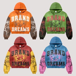 Fabricantes de Ropa para Hombre: Sudadera con Capucha Personalizada de Forro Polar Grueso con Cremallera, Estampado Vintage de Llamas, Estilo Streetwear, Lavado Ácido y Efecto Desgastado - Product Image 2