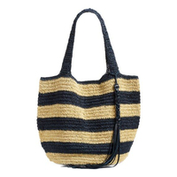 Tas Rajut Tangan Warna Putih Biru untuk Musim Panas, Pantai, Pasar, Model Terbuka, Terbuat dari Benang Katun, Tas Selempang Modern Kapasitas Besar