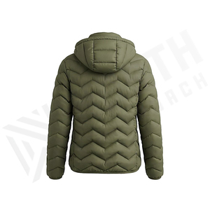 Veste matelassée respirante à capuche en tricot pour femme, hiver, manches longues, couleur unie, rembourrage en polyester, fermeture éclair, longueur normale - Product Image 4